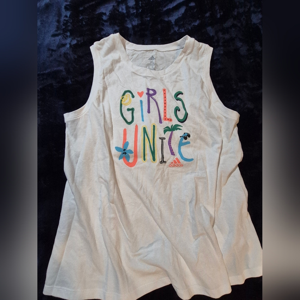 Adidas Kids Colorful 'Girls Unite' White Tank Top